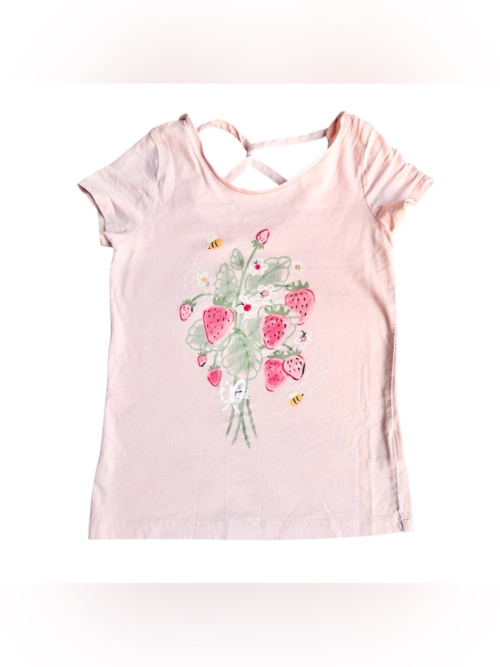 Carter's Size 7 Girls light pink strawberry floral criss cross short sleeve top